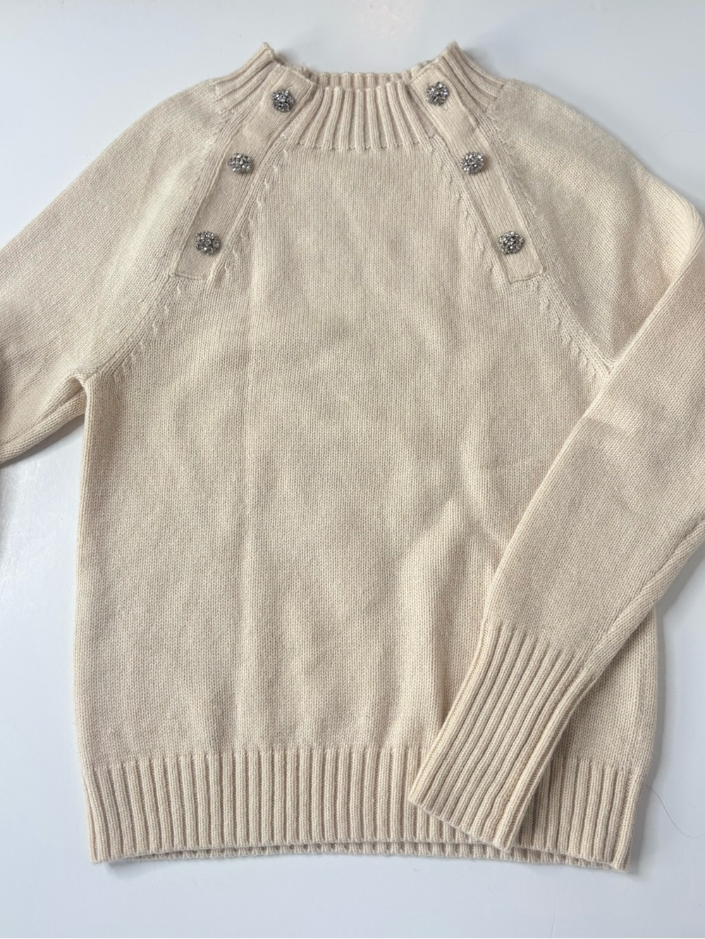 B17 J. Crew Cream Crewneck Sweater with Embellished Buttons Small
